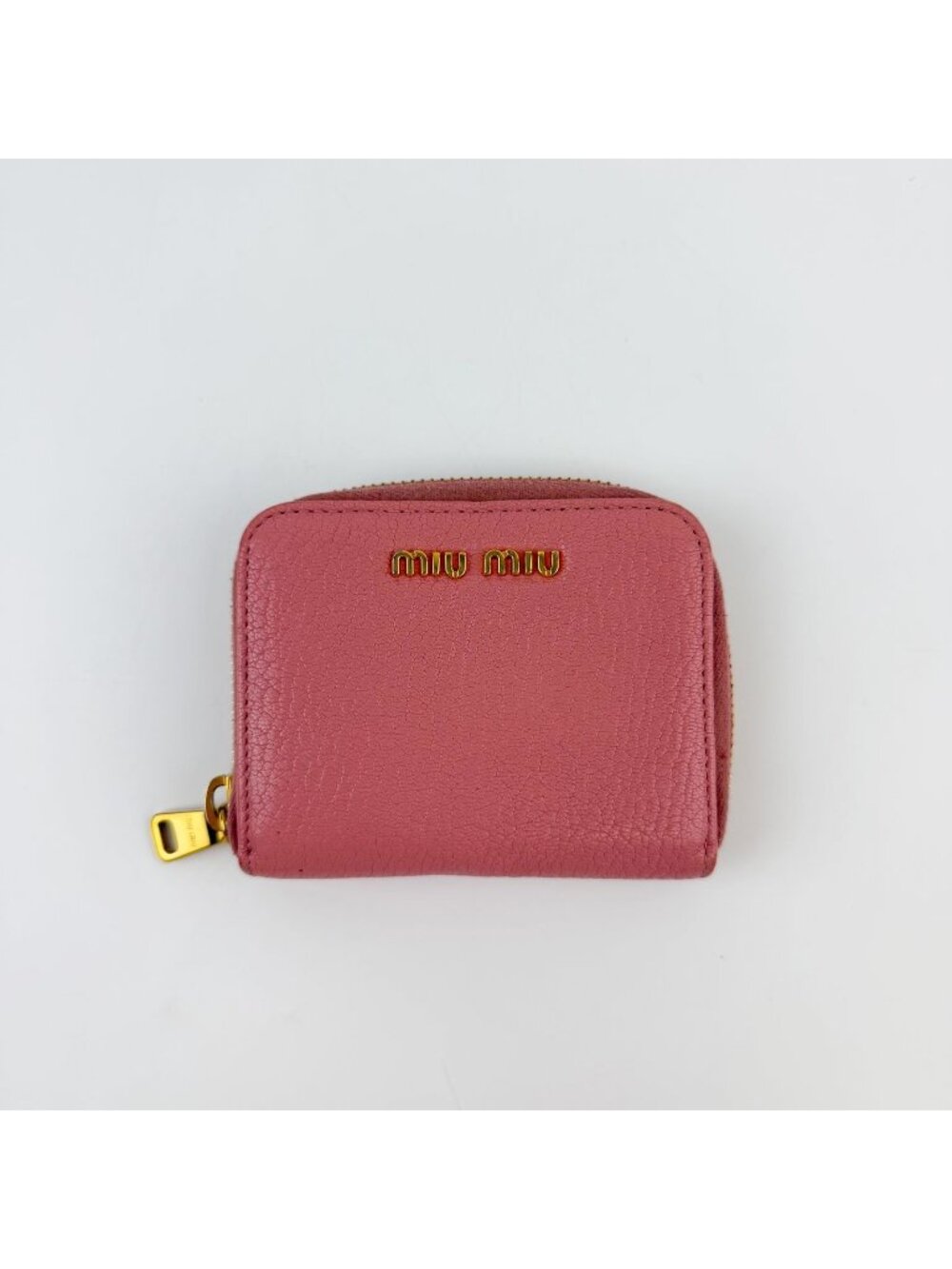 Miu Miu Madras Zip Around Coin Purse Leather Pink Gold Vintage